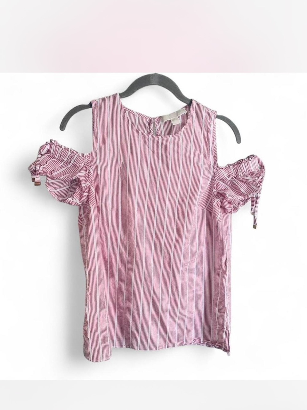 Michael Kors Reddish-pink  and White Striped Blouse size S